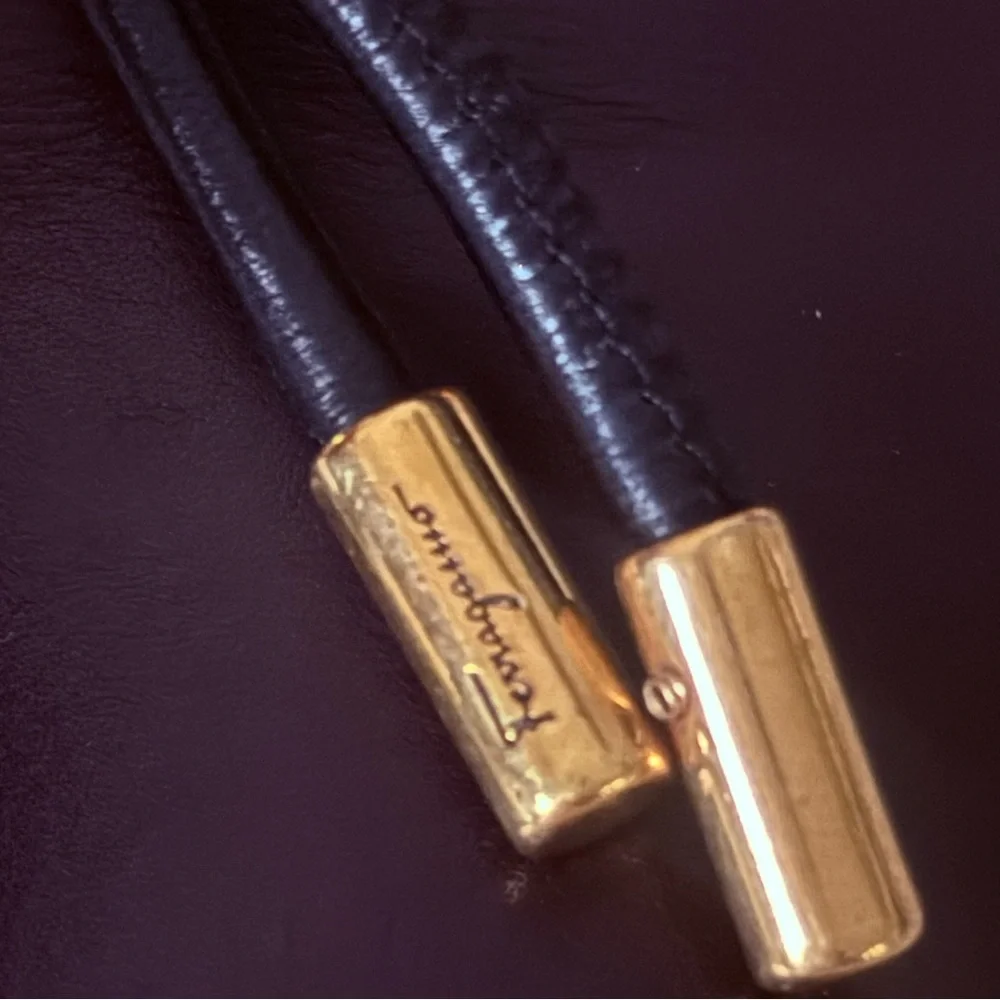 Salvatore Ferragamo Black Leather Lace-Up Mules Brushed Gold Heel - Picture 7 of 8